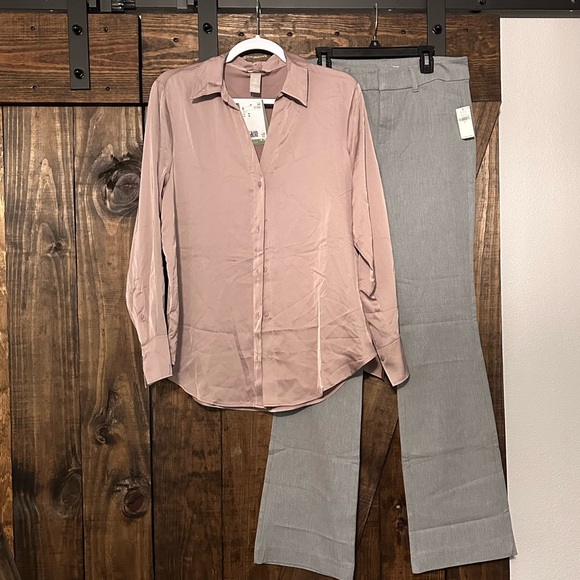 Old Navy Other - Pink Button-Up Shirt and Gray Trousers Set